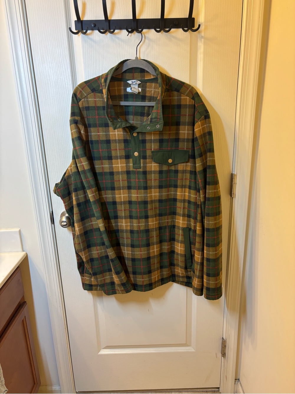 Duluth Trading Co Mens 3XL Relaxed Fit Green Yellow Plaid Snap Fleece Pullover